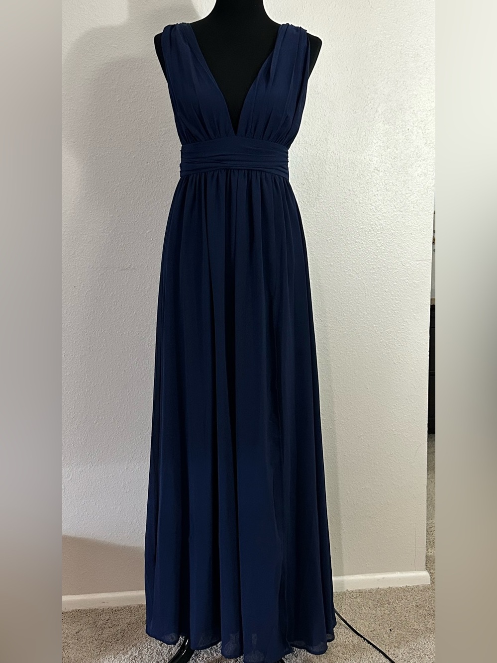 Lulu's Deep Navy Plunge V-Neck Maxi Dress